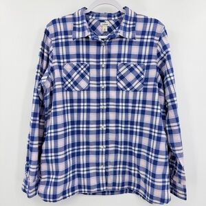 L.L. Bean Blue and Pink Checkered Flannel Button Down Shirt 100% Cotton Large